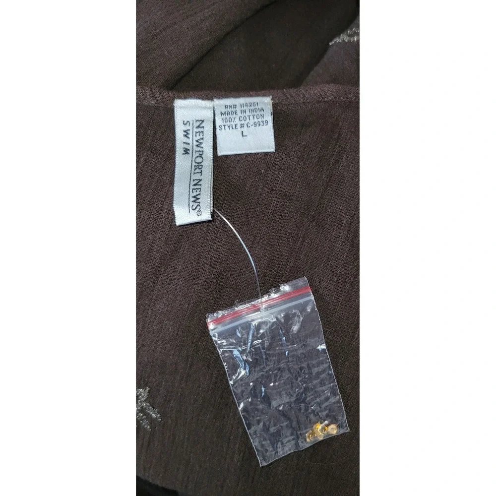 NWT Newport News Women's L Brown Cotton Swim Cover-Up Metallic and Sequins - Picture 3 of 3